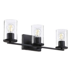 Design House Romi 24&quot 3-Light Vanity Light in Matte Black and Clear Glass