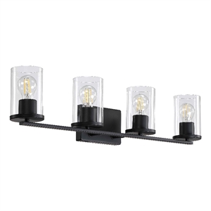 Design House Romi 32&quot 4-Light Vanity Light in Matte Black and Clear Glass