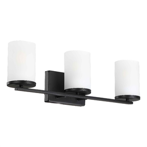 Design House Romi 24&quot 3-Light Vanity Light in Matte Black and Frosted Glass