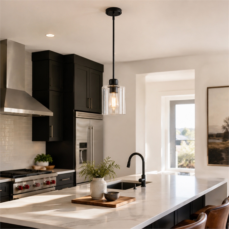 Design House Haddie Dimmable Mini Pendant in Matte Black and Clear Glass