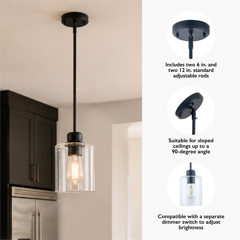Design House Haddie Dimmable Mini Pendant in Matte Black and Clear Glass