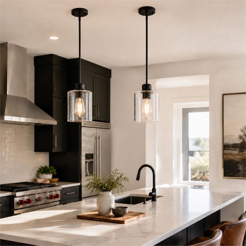 Design House Haddie 2-Pack Mini Pendants in Matte Black and Clear Glass