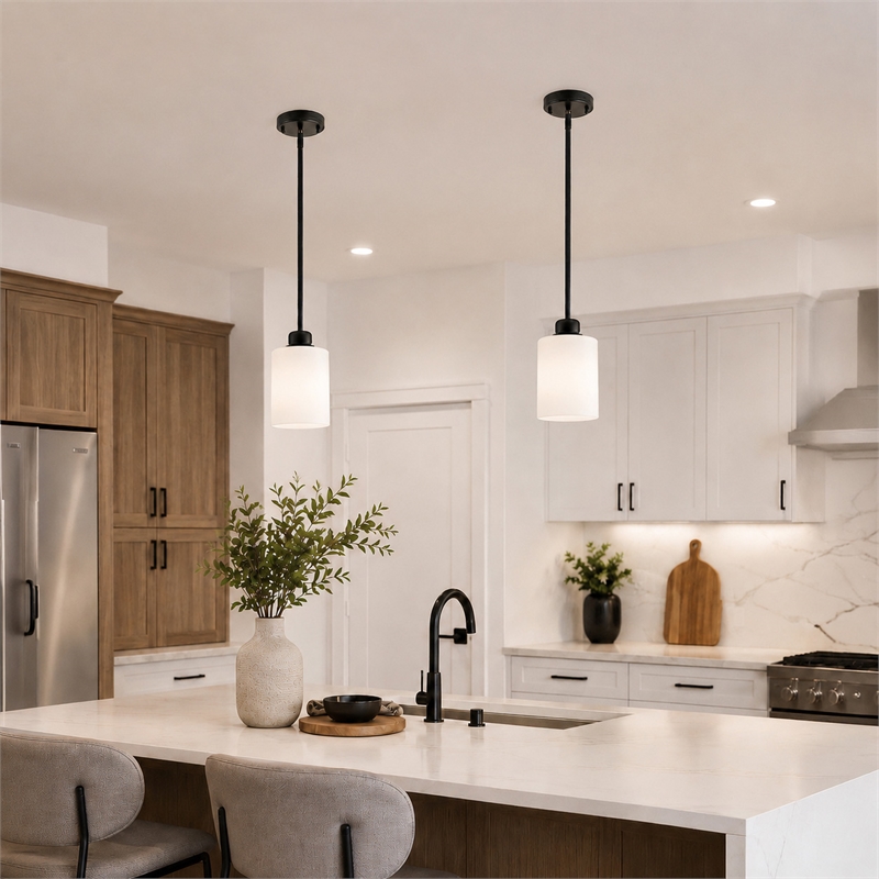 Design House Haddie 2-Pack Mini Pendants in Matte Black and Frosted Glass