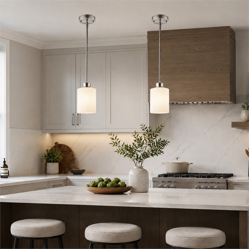 Design House Haddie 2-Pack Mini Pendants in Satin Nickel and Frosted Glass