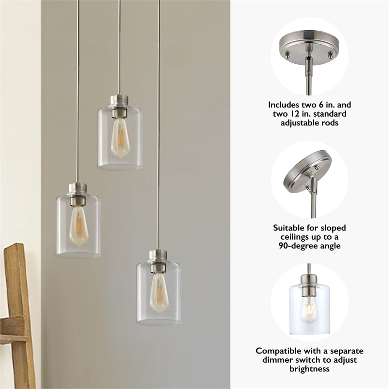 Design House Haddie 2-Pack Mini Pendants in Satin Nickel and Clear Glass