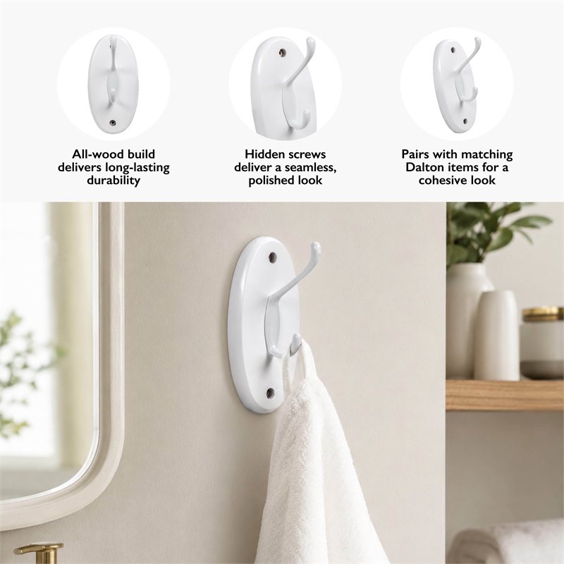 Design House Dalton Wall-Mount Double Robe Hook in White