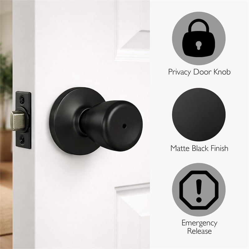 Design House Terrace Privacy Door Knob in Matte Black (12 Pack)
