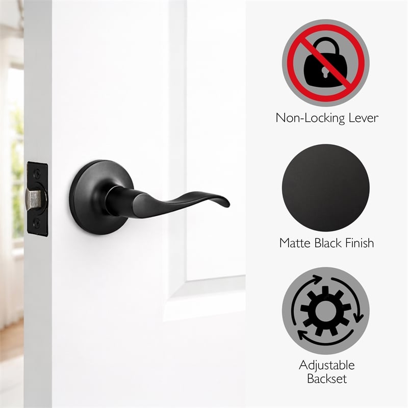 Design House Stratford Passage Door Lever in Matte Black (6 Pack)