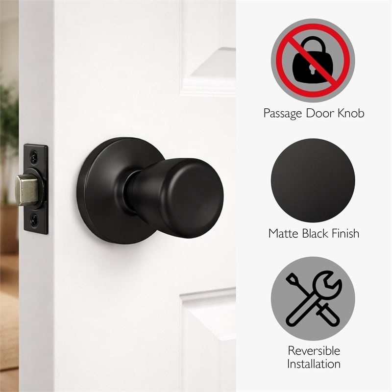 Design House Terrace Passage Door Knob in Matte Black (12 Pack)