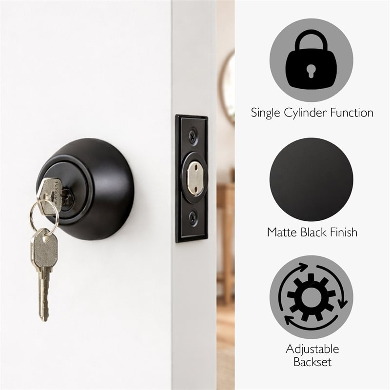Design House Single-Cylinder Deadbolt in Matte Black (ANSI Grade 3)