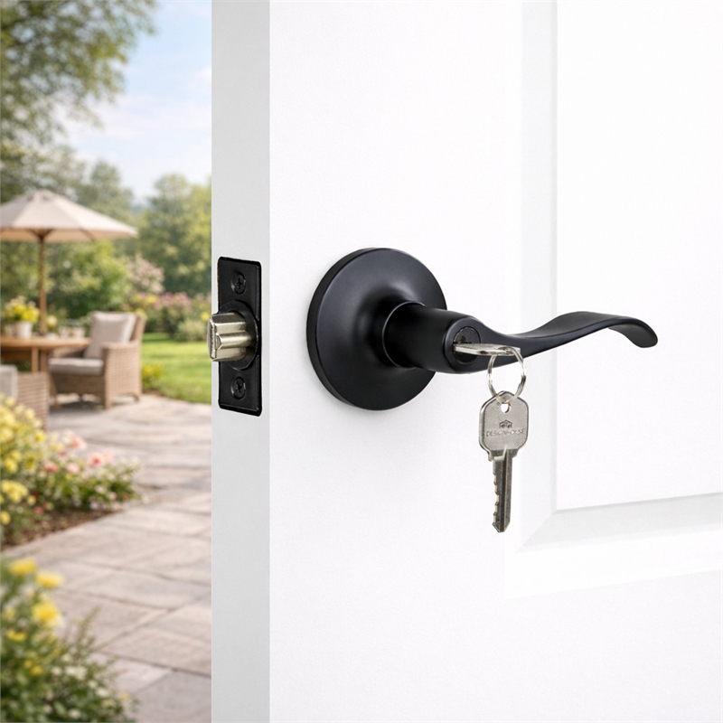 Design House Stratford Keyed Entry Door Lever in Matte Black (ANSI Grade 3)