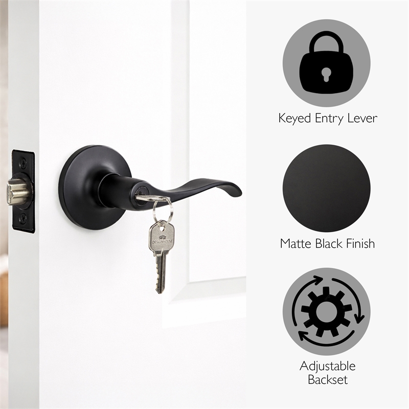 Design House Stratford Keyed Entry Door Lever in Matte Black (ANSI Grade 3)
