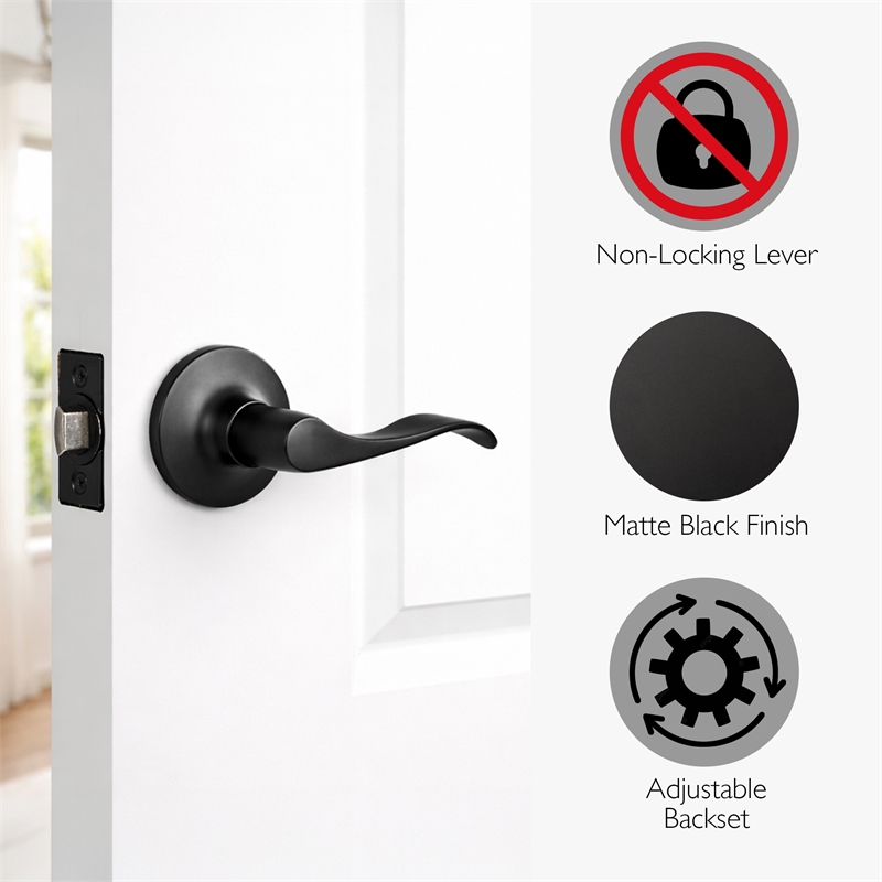 Design House Stratford Passage Hall and Closet Door Lever in Matte Black