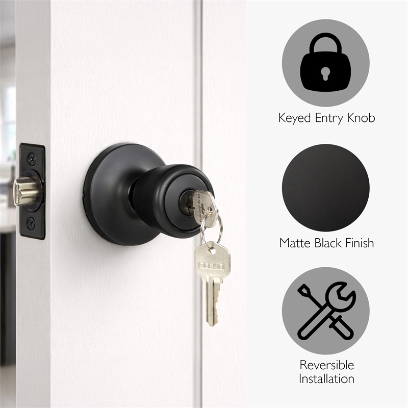 Design House Terrace Keyed Entry Door Knob in Matte Black