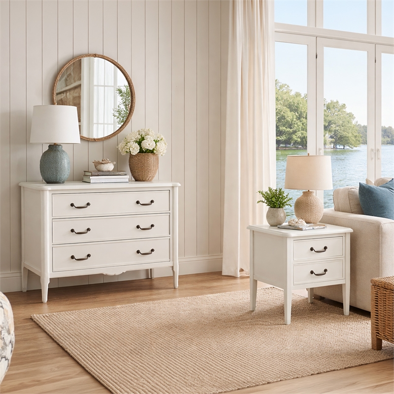 Design House Oxford End Table and Chest Set in Antique White