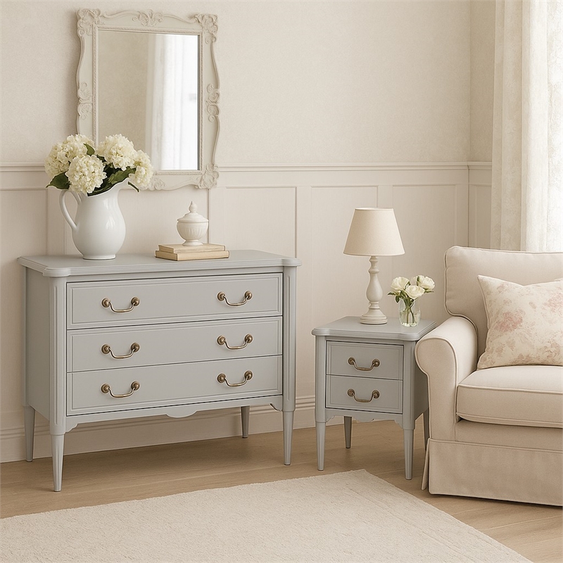 Design House Oxford End Table and Chest Set in Gray