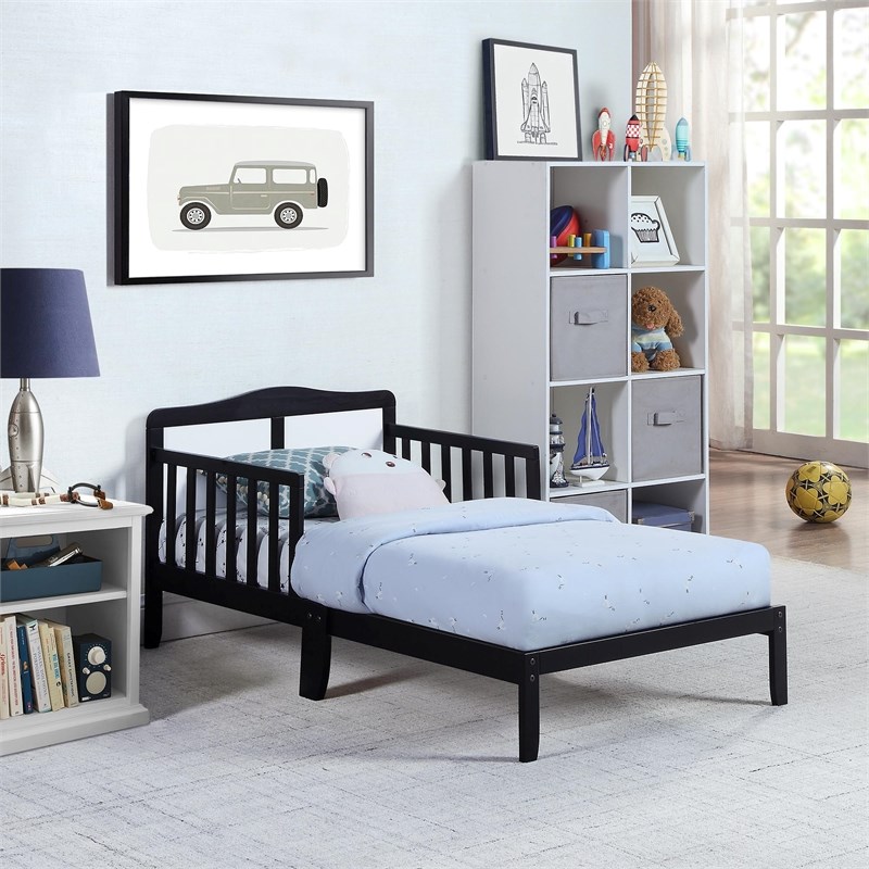 Olive & Opie Birdie Contemporary Wood Toddler Bed in Black and White