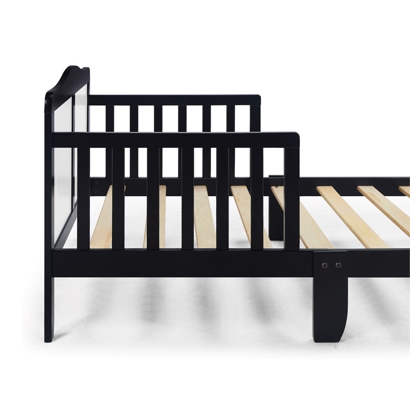 Olive & Opie Birdie Contemporary Wood Toddler Bed in Black and White