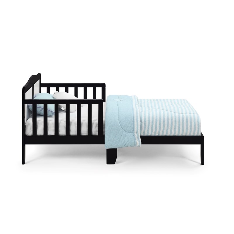 Olive & Opie Birdie Contemporary Wood Toddler Bed in Black and White