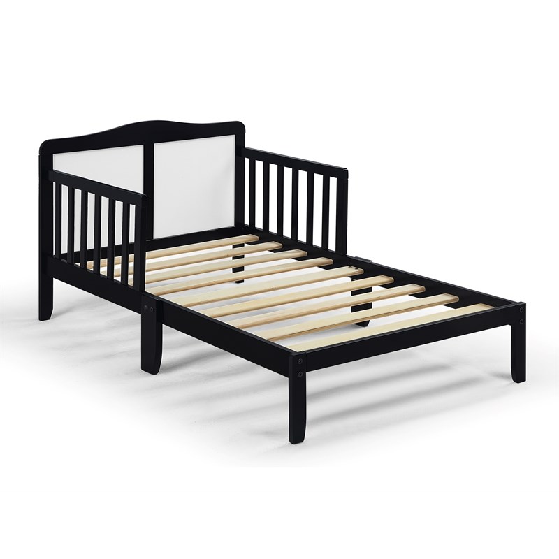 Olive & Opie Birdie Contemporary Wood Toddler Bed in Black and White