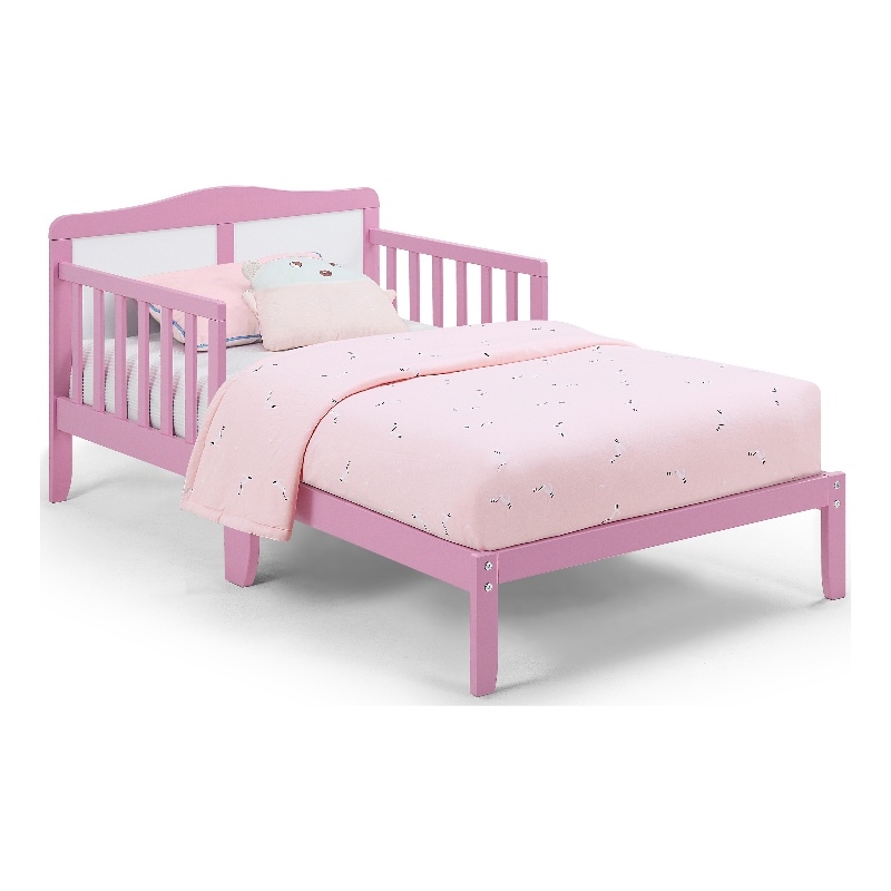 Olive & Opie Birdie Contemporary Wood Toddler Bed in Dark Pink and White