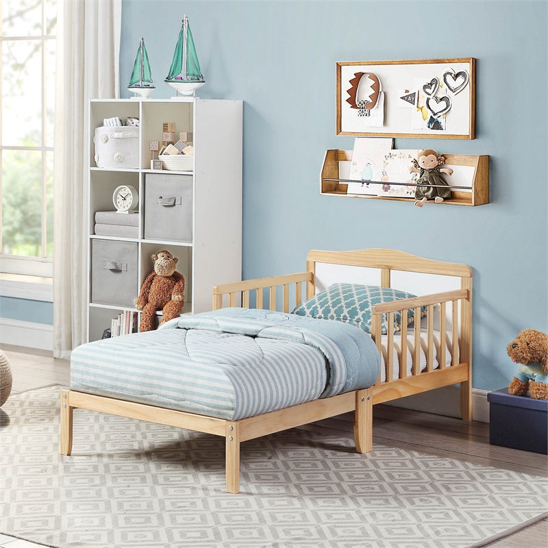 Olive & Opie Birdie Contemporary Wood Toddler Bed in Natural and White