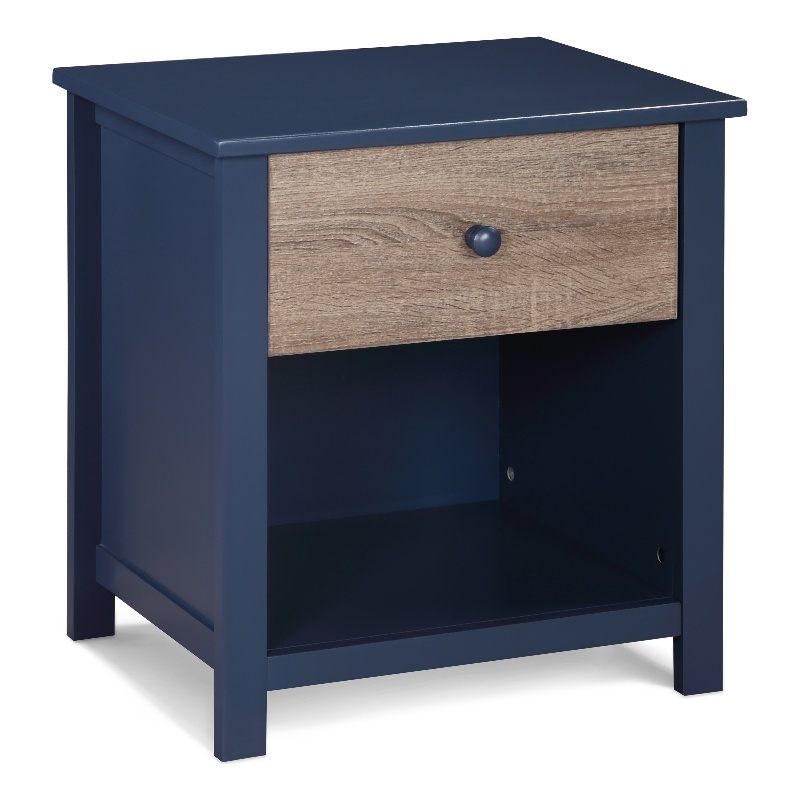 Olive & Opie Connelly Wood Nightstand in Midnight Blue and Vintage Walnut