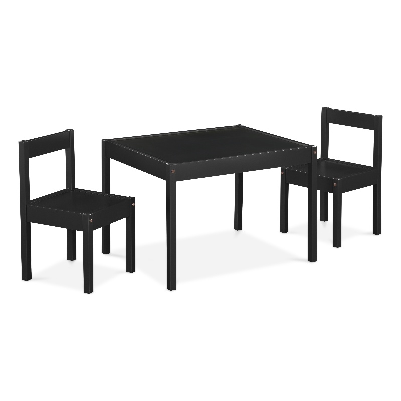 Olive & Opie Della 3-Piece Traditional Wood Kids Table & Chair Set in Black