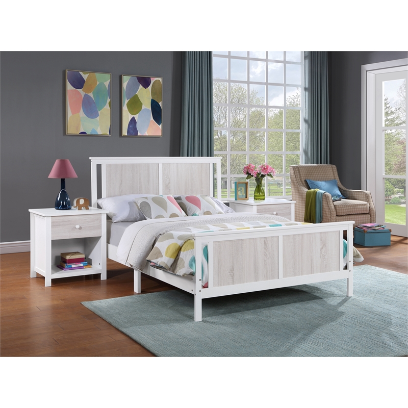 Olive & Opie Connelly Wood Reversible Panel Full Bed in White/Rockport Gray