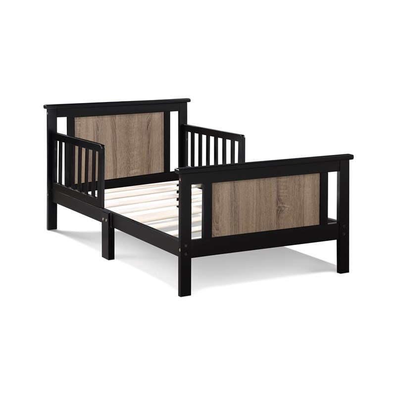 Olive & Opie Connelly Wood Reversible Panel Toddler Bed in Black/Vintage Walnut