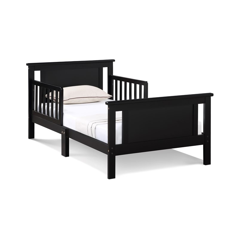 Olive & Opie Connelly Wood Reversible Panel Toddler Bed in Black/Vintage Walnut