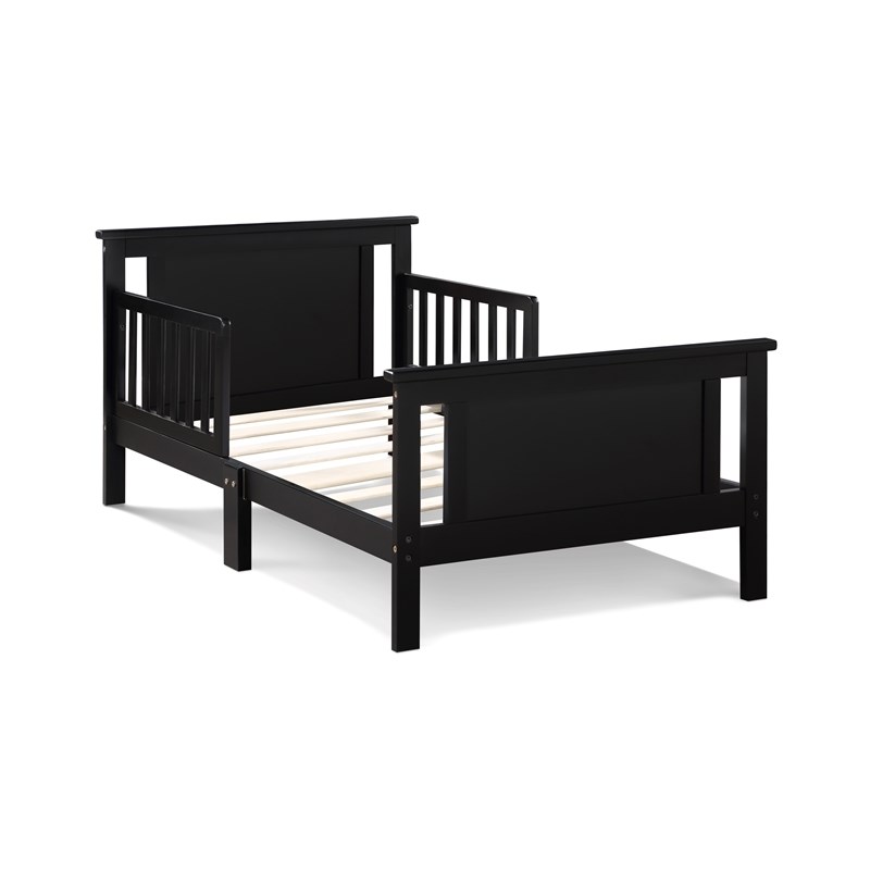 Olive & Opie Connelly Wood Reversible Panel Toddler Bed in Black/Vintage Walnut