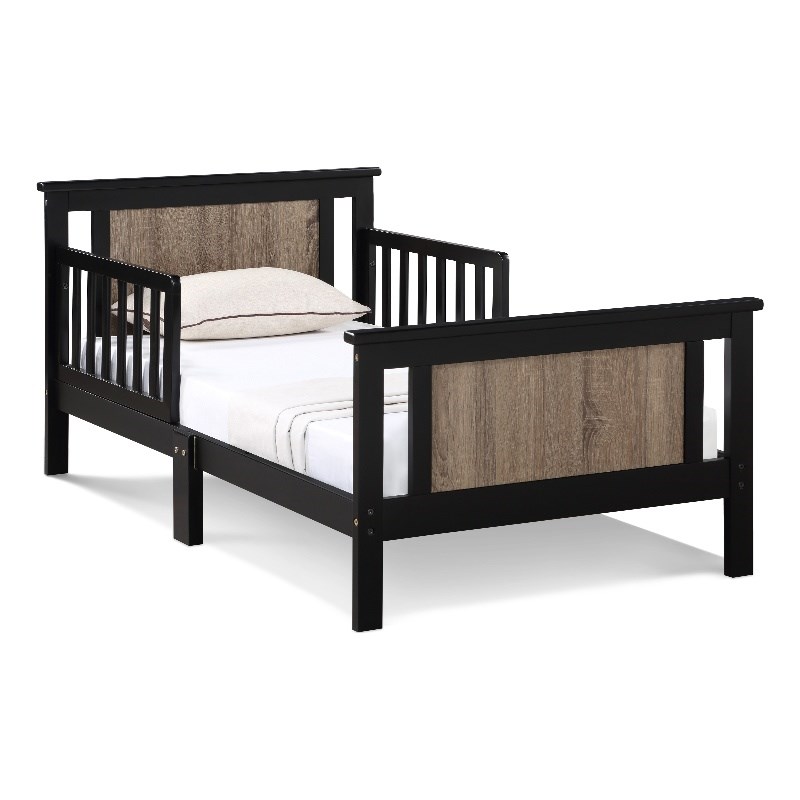 Olive & Opie Connelly Wood Reversible Panel Toddler Bed in Black/Vintage Walnut