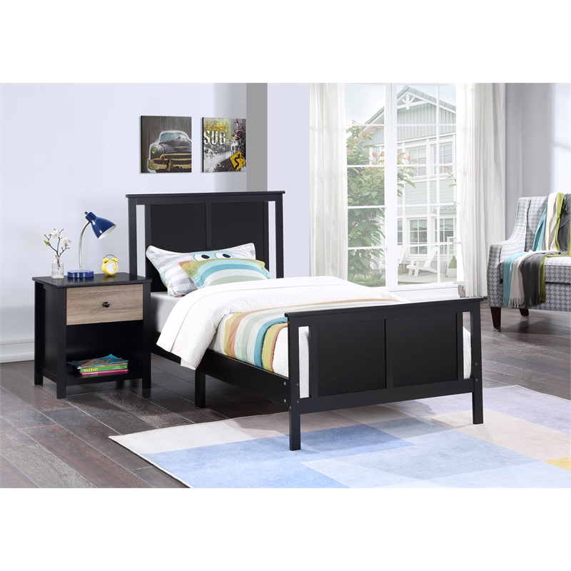 Olive & Opie Connelly Wood Reversible Panel Twin Bed in Black/Vintage Walnut