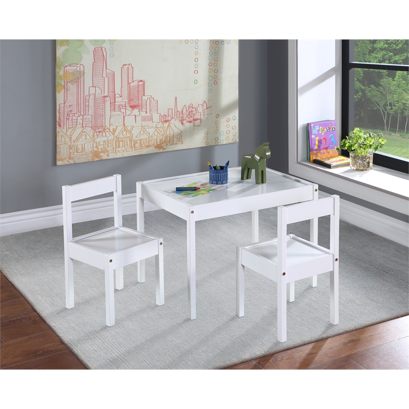 Olive & Opie Della 3-Piece Traditional Wood Kids Table & Chair Set in White