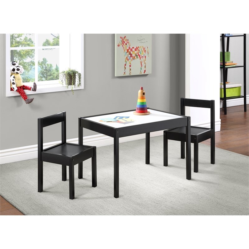 Olive & Opie Gibson 3-Piece Wood Dry Erase Kids Table & Chair Set in Black