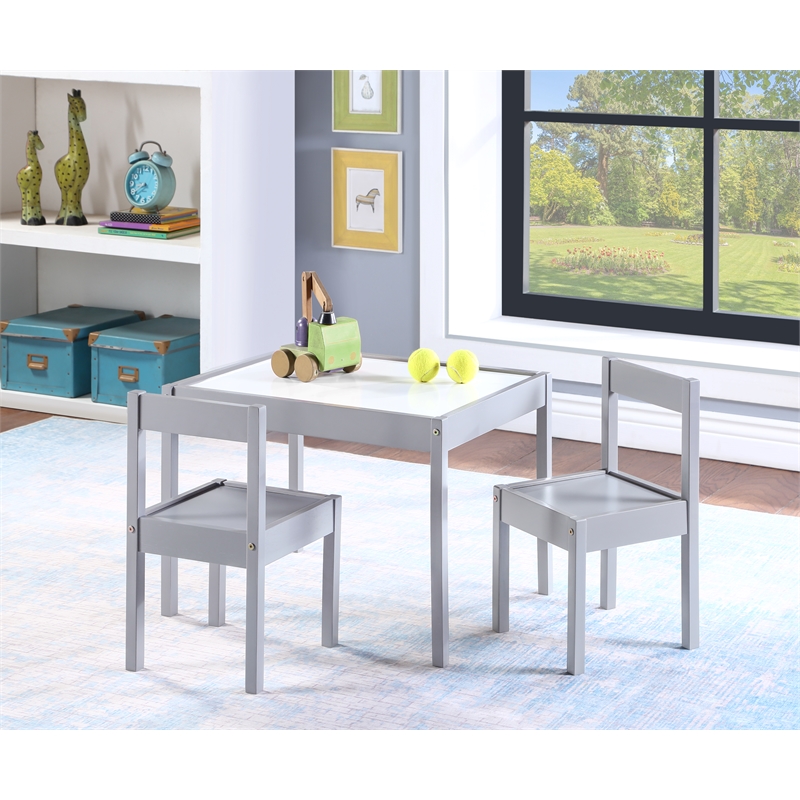 Olive & Opie Gibson 3-Piece Wood Dry Erase Kids Table & Chair Set in Gray