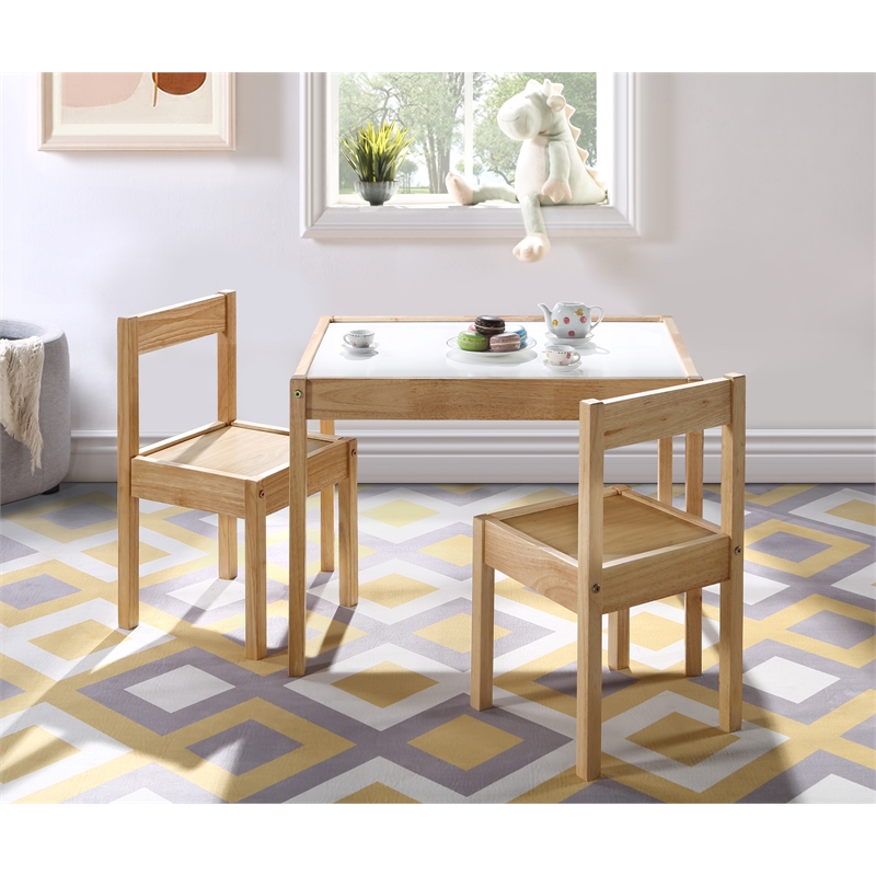 Olive & Opie Gibson 3-Piece Wood Dry Erase Kids Table & Chair Set in Natural