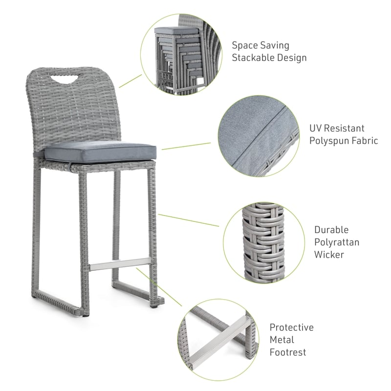 Greemotion Cyprus Stainless Steel Gray Outdoor Bar Height Dining Stools Set of 6