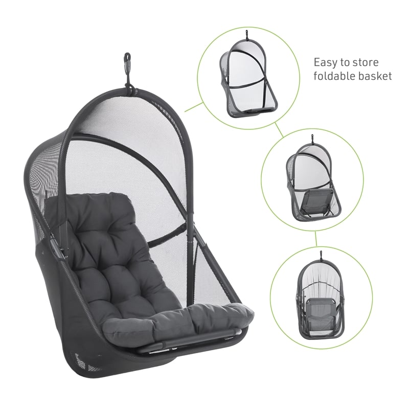 Greemotion Breeze Outdoor Foldable Mesh Fabric Egg Swing in Dark Gray