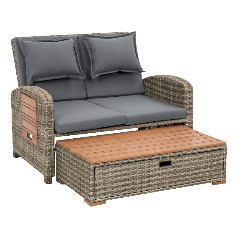Greemotion Bahia Tobago Solid Teak Wood Outdoor Modular Daybed in Brown/Natural