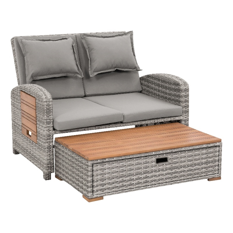 Greemotion Bahia Tobago Solid Teak Wood Outdoor Modular Daybed in Gray/Natural