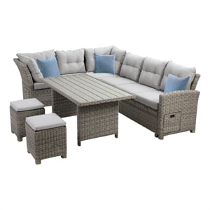 Greemotion Malia 6 Piece Modular Aluminum Outdoor Dining Set in Gray