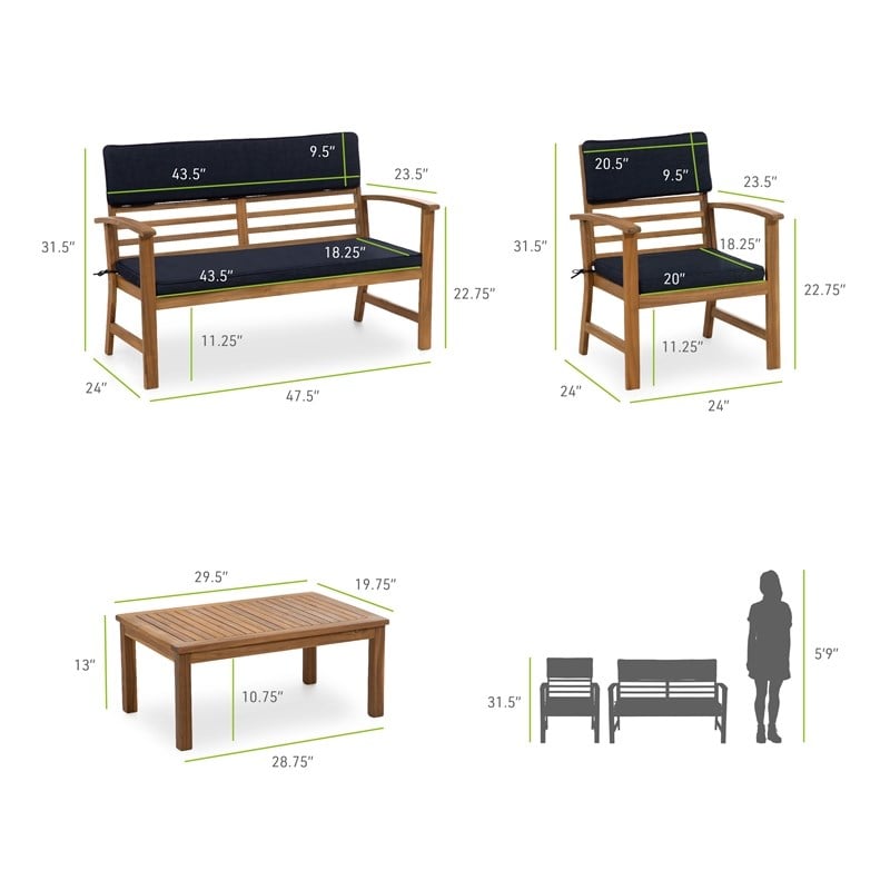 Greemotion Hana 4-Piece Outdoor Acacia Wood Sofa Set in Natural