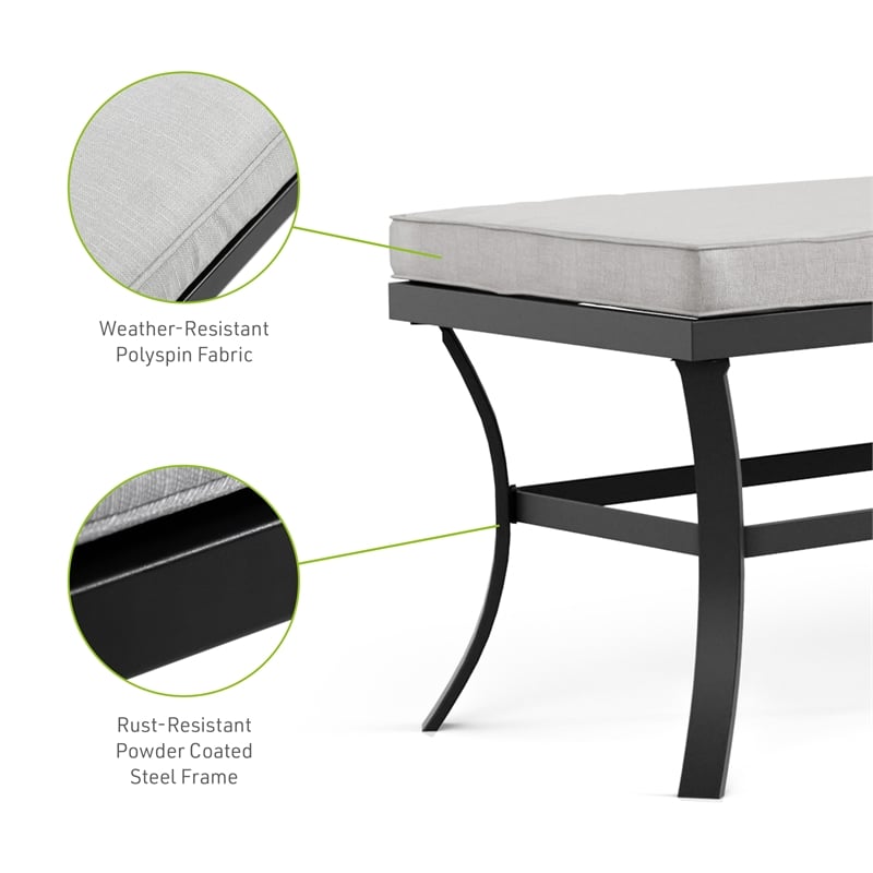 Greemotion Sintra 59-inch Black Outdoor Metal Bench with Gray Cushion