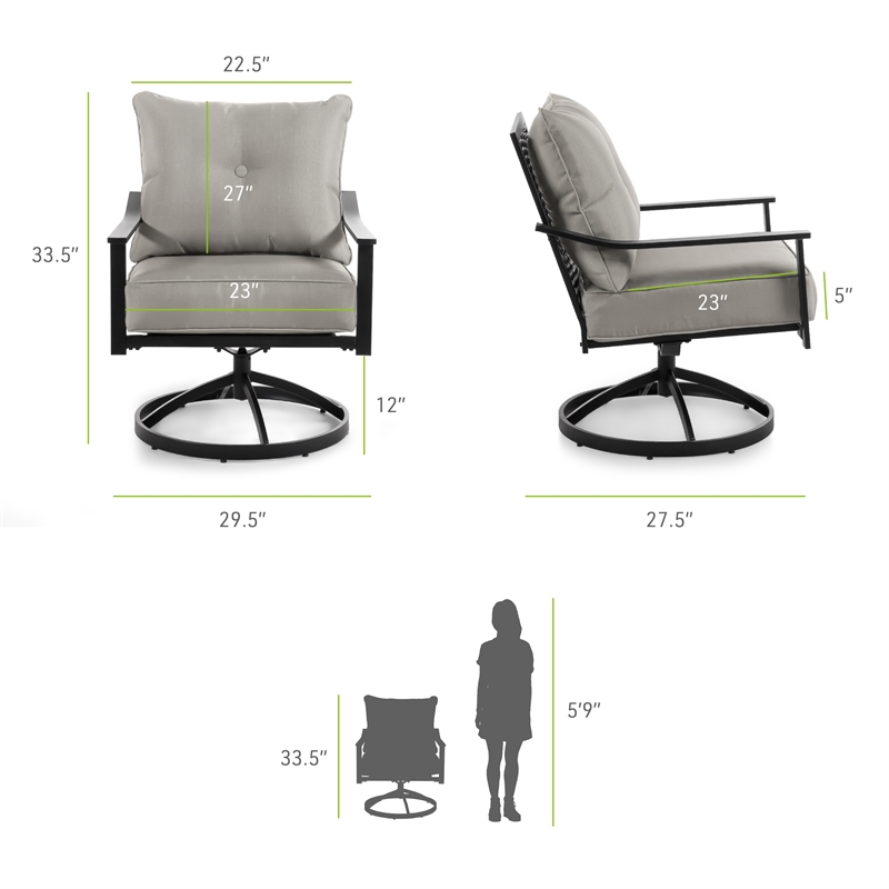 Greemotion Segovia Set of 5 Black Metal Outdoor Chairs and Firepit with Lid