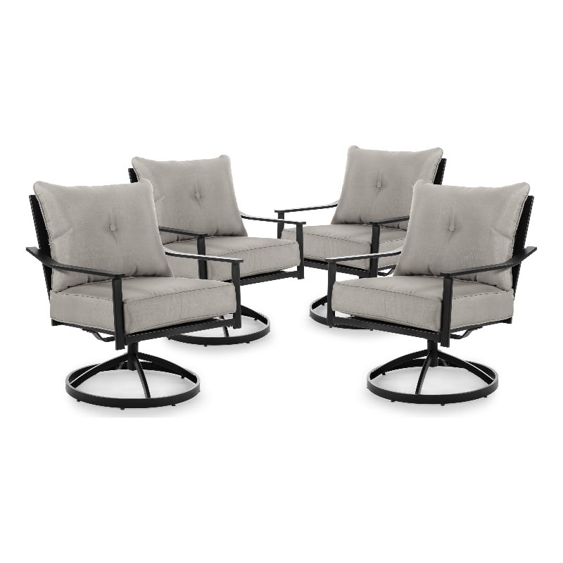 Greemotion Segovia Set of 5 Black Metal Outdoor Chairs and Firepit with Lid