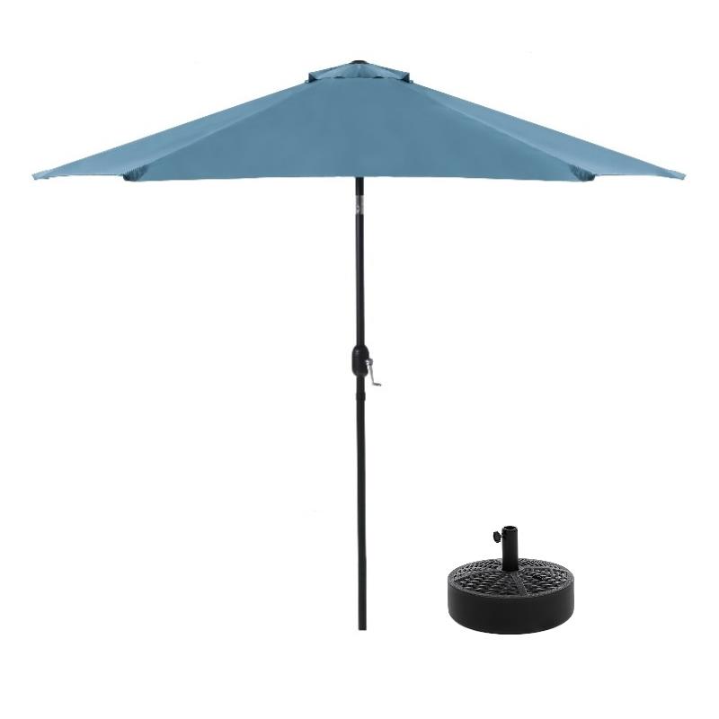 Greemotion Set of 2 Halo 9Ft Blue Tilting Fabric Patio Umbrella with Base