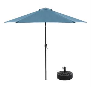 Greemotion Set of 2 Halo 9Ft Blue Tilting Fabric Patio Umbrella with Base