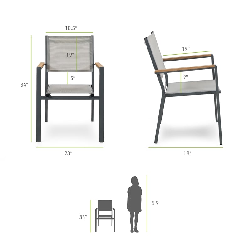 Greemotion Mackay 2-Piece Outdoor Patio Metal Gray Frame Chairs with Teak Accent